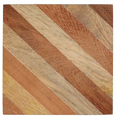 Dainty Home Wood With Stripe Designed 4" Square Coaster Set Of 4