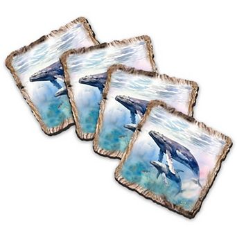Humpback Whale Wooden Cork Coasters Gift Set Of 4