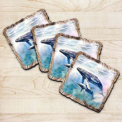 Humpback Whale Wooden Cork Coasters Gift Set Of 4