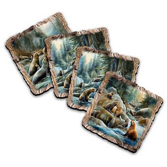 Charming Sea Lions Wooden Cork Coasters Gift Set Of 4