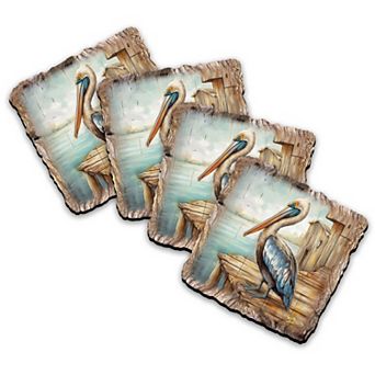 Pelican Wooden Cork Coasters Gift Set Of 4