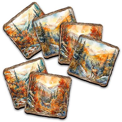 Caribou Wooden Cork Placemat And Coasters Gift Set Of 7