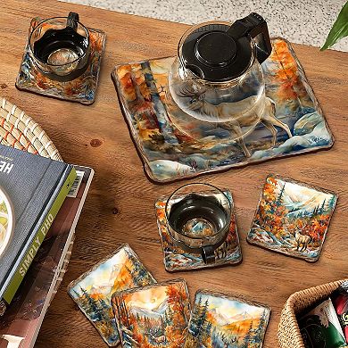 Caribou Wooden Cork Placemat And Coasters Gift Set Of 7