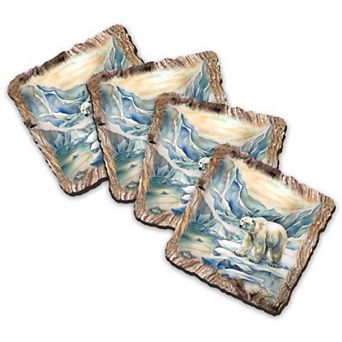 Polar Bear Wooden Cork Coasters Gift Set Of 4