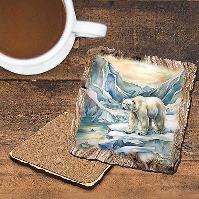 Polar Bear Wooden Cork Coasters Gift Set Of 4