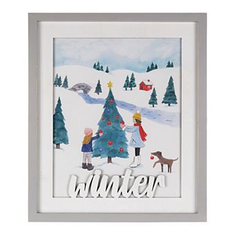 Framed Winter Scene Wall Art 19"h