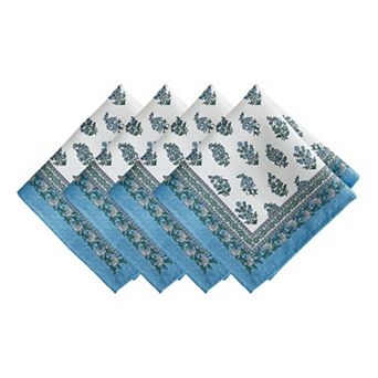 Tropez Block Print Stain & Water Resistant Indoor/outdoor Napkins, 17"x17", Set Of 4