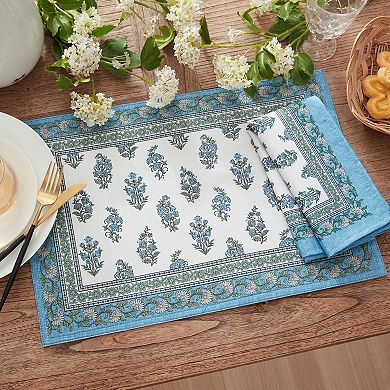 Tropez Block Print Stain & Water Resistant Indoor/outdoor Napkins, 17"x17", Set Of 4