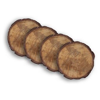 Dainty Home Wood With Tree Bark Designed 4" Round Coaster Set Of 4