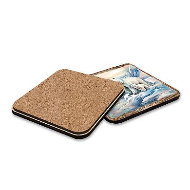 Polar Bear Wooden Cork Placemat And Coasters Gift Set Of 7