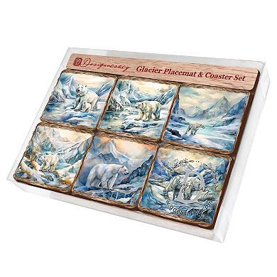 Polar Bear Wooden Cork Placemat And Coasters Gift Set Of 7