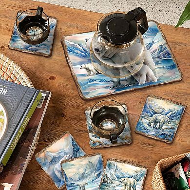 Polar Bear Wooden Cork Placemat And Coasters Gift Set Of 7