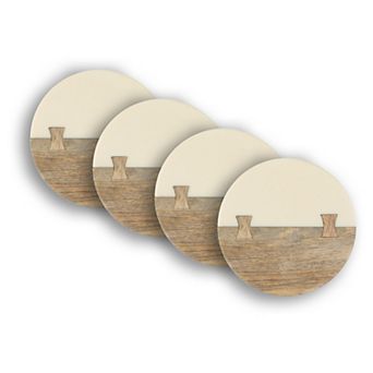 Dainty Home Wood And Resin Designed 4" Round Coaster Set Of 4