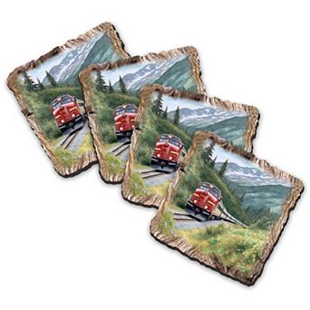 Train Wooden Cork Coasters Gift Set Of 4