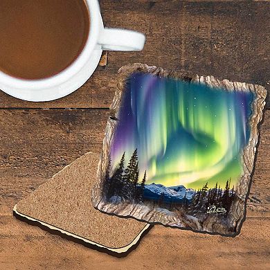 Nothern Lights Wooden Cork Coasters Gift Set Of 4
