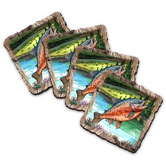 Salmon Wooden Cork Coasters Gift Set Of 4