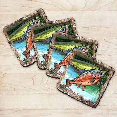 Salmon Wooden Cork Coasters Gift Set Of 4