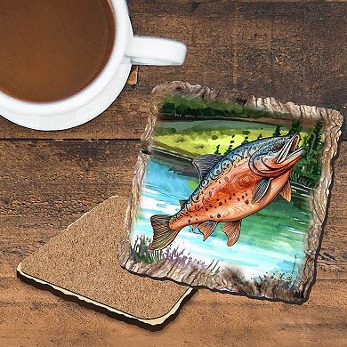 Salmon Wooden Cork Coasters Gift Set Of 4