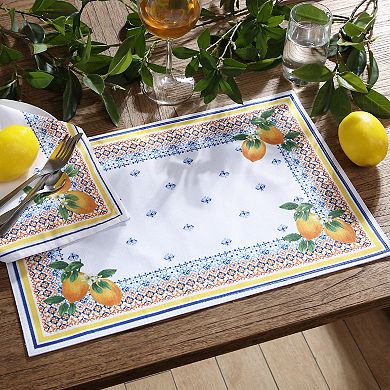 Elrene Home Fashions Capri Lemon Spring/Summer Table Placemats, 13"x19", Set Of 4