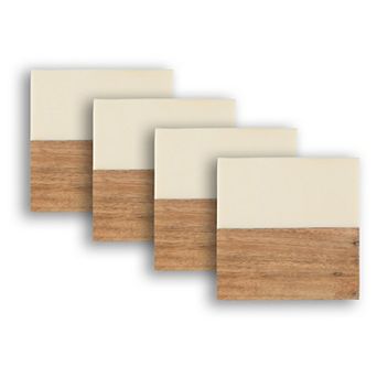 Dainty Home Wood And Resin Designed 4" Square Coaster Set Of 4