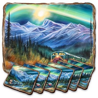 Nothern Lights Wooden Cork Placemat And Coasters Gift Set Of 7