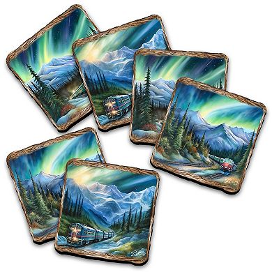 Nothern Lights Wooden Cork Placemat And Coasters Gift Set Of 7