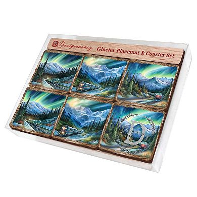 Nothern Lights Wooden Cork Placemat And Coasters Gift Set Of 7
