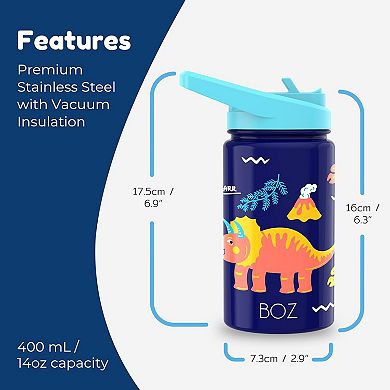 Boz Kids Insulated Water Bottle With Straw Lid - Two-pack Bundle 14 Oz (414ml)