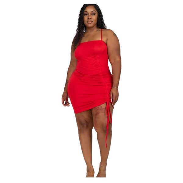 Plus Adjustable Ruched Detail Curvy Mini Dress