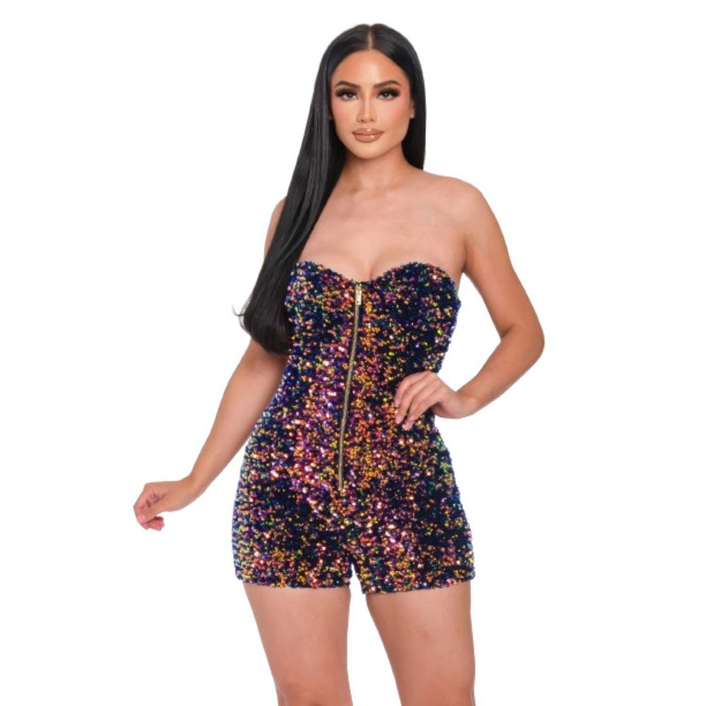Black Tube Top Romper with Ruffle