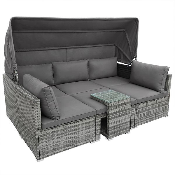 Merax Outdoor 6-piece Garden Furniture Set, Pe Wicker Rattan Sectional ...