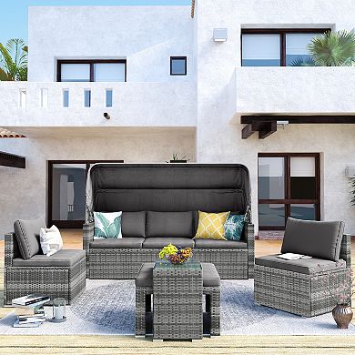 Merax Outdoor 6-piece Garden Furniture Set, Pe Wicker Rattan Sectional Sofa Set