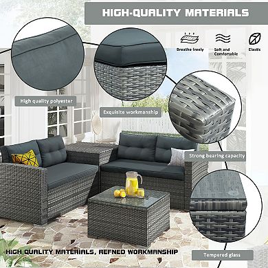 Merax Outdoor Furniture Sofa Set with Large Storage Box