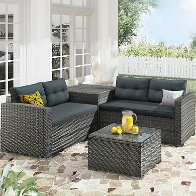 Merax Outdoor Furniture Sofa Set with Large Storage Box