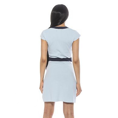 Women's ALEXIA ADMOR Rhea Knit V-Neck Contrast Trimmed Fit & Flare Mini Dress