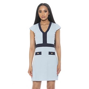 Women's ALEXIA ADMOR Rhea Knit V-Neck Contrast Trimmed Fit & Flare Mini Dress