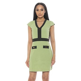 Women's ALEXIA ADMOR Rhea Knit V-Neck Contrast Trimmed Fit & Flare Mini Dress