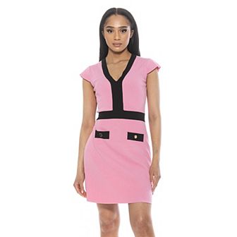 Women's ALEXIA ADMOR Rhea Knit V-Neck Contrast Trimmed Fit & Flare Mini Dress