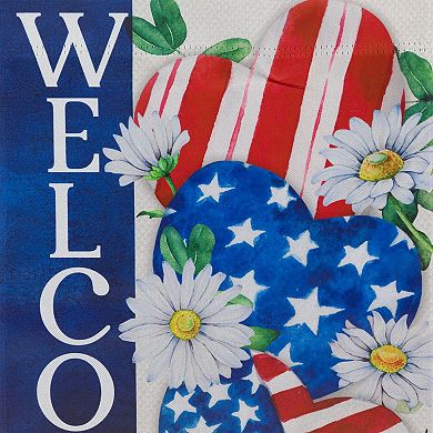 Northlight Stars & Stripes Hearts "Welcome" Americana Outdoor Garden Flag