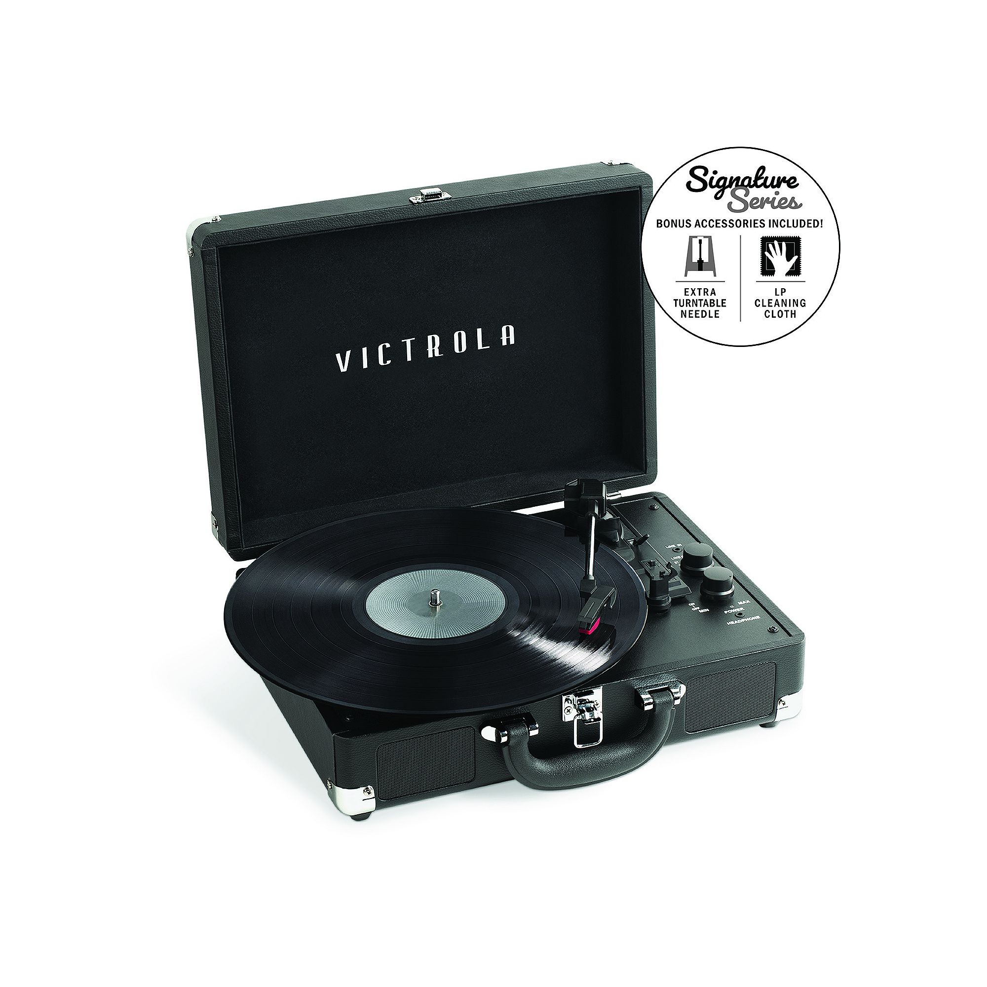 Victrola Journey+ Bluetooth Suitcase Record Player Bundle, Black