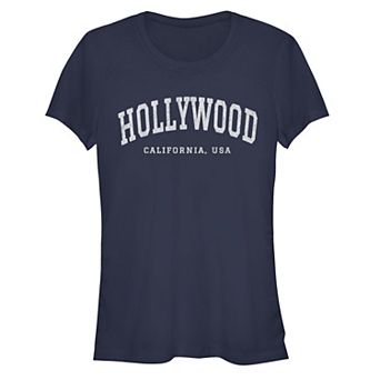 Juniors' Hollywood California Distressed Fitted Graphic Tee