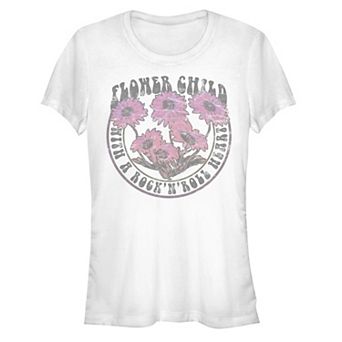 Juniors' Rock 'N' Roll Flower Child Fitted Graphic Tee