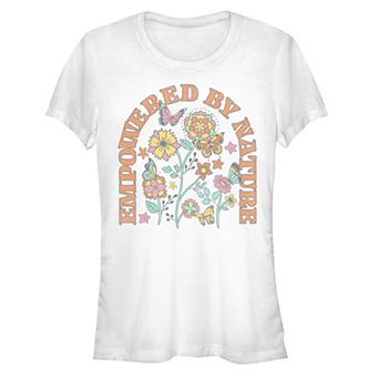 Juniors' Empowered By Nature Flowers And Butterflies Fitted Graphic Tee