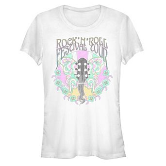 Juniors' Rock 'N' Roll Festival Tour Butterfly Guitar Fitted Graphic Tee