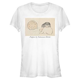Juniors' Adorable Puppy Artwork Fitted Graphic Tee