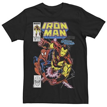 Men's Iron Man Comic Cover With Spider-Man Graphic Tee