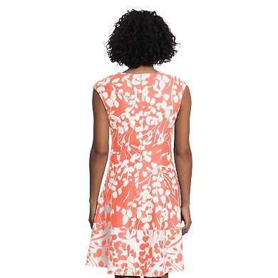 Women's London Times Floral Print Cap Sleeve Fit and Flare Dress