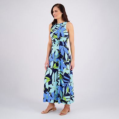 Women's London Times Tropical Floral Print Side Twist Sleeveless Maxi Dress