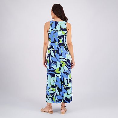 Women's London Times Tropical Floral Print Side Twist Sleeveless Maxi Dress