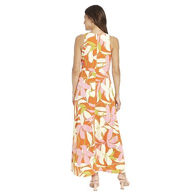 Women's London Times Tropical Floral Print Side Twist Sleeveless Maxi Dress